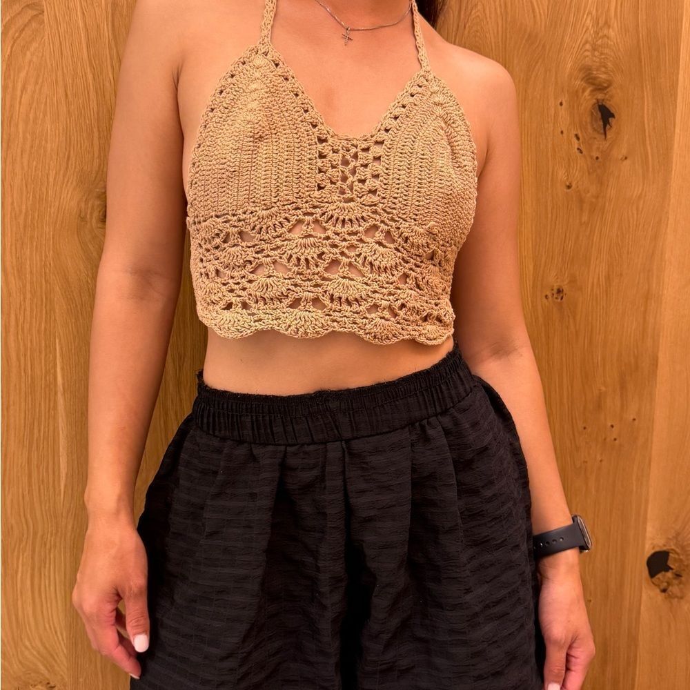 Nordstrom Crochet Halter Crop Top - Brown
